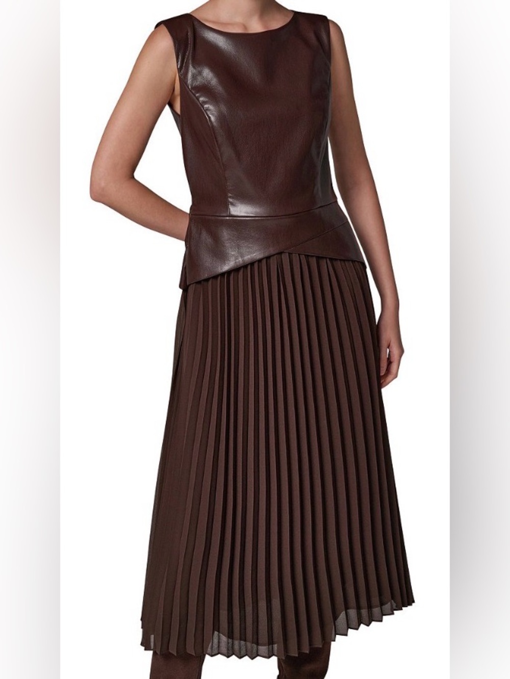 Donna Karan New York Pleated Mixed-Media Midi Dress - Size 8P NWT